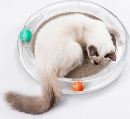  Petkit PETKIT FUN, 4 in 1 Cat Scratcher, Made of ABS, inside the ball track there is Orange ( Bells inside) and Green balls( Catnip inside). 330 mm Round Rest and Play Zone.