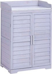 Szafa ogrodowa Beliani Szafka ogrodnicza z blatem roboczym TEREVILLE Drewno jodłowe 67 cm 45 cm Szary