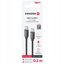 Kabel USB Swissten Swissten Textile Universal Quick Charge 3.1 USB-C / USB-C Data and Charging Cable 0.2m black