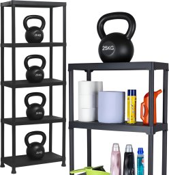 EkoStick Regał Magazynowy Garażowy Warsztatowy łazienkowy Plastikowy Czarny 171x61cm