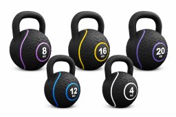 Kettlebell Gorilla Sports gumowany Różne rodzaje obciążenia w zestawie