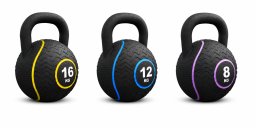Kettlebell Gorilla Sports gumowany Różne rodzaje obciążenia w zestawie