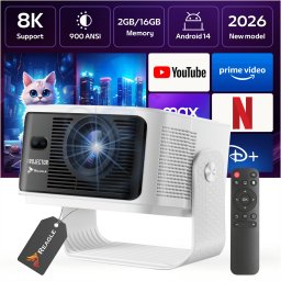 Projektor Reagle RZUTNIK PROJEKTOR LED 900 ANSI 8K 4K 140" ANDROID 14 SMART TV WIFI 6 HDR10
