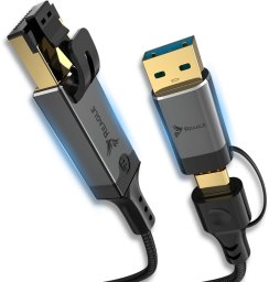 Kabel USB Reagle KABEL SIECIOWY ETHERNET 2W1 USB-C USB-A DO PRZEWÓD LAN RJ45 1Gb/s 1M