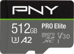 Karta PNY PRO Elite MicroSDXC 512 GB Class 10 UHS-I/U3 A2 V30 (P-SDUX512U3100PRO-GE) [outlet]