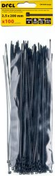 Drel DREL Opaski zaciskowe 2.5x200 mm nylon czarne 100 szt do kabli
