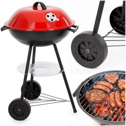 Springos Grill węglowy zamykany pokrywą okrągły ruszt 41 cm przenośny czarno-czerwony Uniwersalny