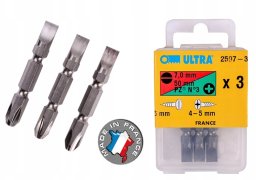 Ultra ULTRA Dwustronne Płaski 7mm PZ3 3szt Końcówki Wkrętakowe