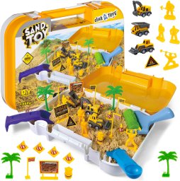 click4TOYS Piasek kinetyczny Plac budowy dla dzieci Walizka Pojazdy budowlane Figurki