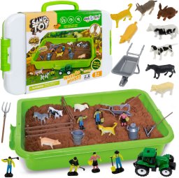 click4TOYS Piasek kinetyczny dla dzieci farma figurki zwierzątka traktor taczka zestaw