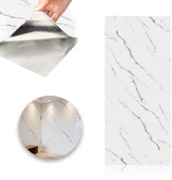 Heckermann Samoprzylepny panel ścienny Marmur Biały PCV Laminat Połysk 10szt 40x80cm Płytki 3D