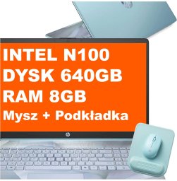 Laptop HP 17-cn3165ds / BS6W6UA / Intel N100 / 8GB / 640GB / Intel UHD / HD+ / Mysz / Podkładka / Win 11 / Niebieski
