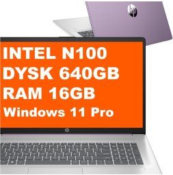 Laptop HP 17-cn3163ds / BS6Y5UA / Intel N100 / 16GB / 640GB / Intel UHD / HD+ / Win 11 Pro / Fioletowy