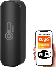 Tuya Czujnik Temperatury i Wilgotności Czarny 2x AAA Wifi TUYA