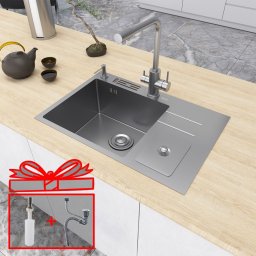 Zlewozmywak Nett Zlewozmywak nablatowy kuchenny stalowy z ociekaczem Inox 70 cm Nett NSM-7047
