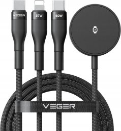 Kabel USB Veger Kabel 3w1 USB C do Lightning / Typ C / iWatch/SAM Watch VEGER 3A 92W V730 1,5 m czarny