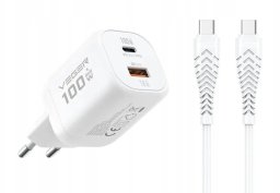 Ładowarka Veger Ładowarka sieciowa do telefonu USB A + Typ C PD Super Charge PPS 100W + kabel Typ C do C 240W VEGER TR150 biała