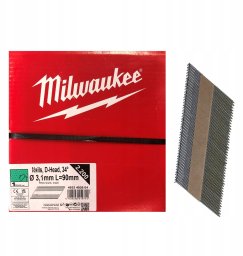 Lun Fix Milwaukee Gwoździe 34° pierścieniowe okrągły łeb jasny 90mm 2200szt. Do M18FFN