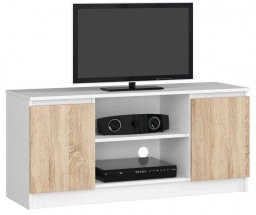 Fabryka Mebli Akord Szafka rtv, półki, Nova, 120x40x55 cm, biel, dąb sonoma, mat | TYLETEGOTU