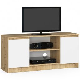 Fabryka Mebli Akord Szafka rtv, półki, NOVA, 120x40x55 cm, dąb artisan, biel, mat | TYLETEGOTU