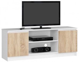 Fabryka Mebli Akord Szafka rtv, stolik, Nova, 140x40x55 cm, biel, dąb sonoma, mat | TYLETEGOTU