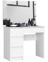 Goodhome Toaletka kosmetyczna, duże lustro, szuflady, lewa, NELA, 90x50x142 cm, biel, mat | TYLETEGOTU