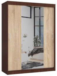 Elior Szafa przesuwna do sypialni z lustrem, Notte, 150x60x200 cm, wenge, dąb sonoma, mat
