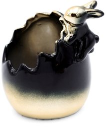Dekoracja świąteczna Eurofirany Figurka wielkanocna jajko z zajączkiem 9x7x9 cm czarno-złota 2 szt