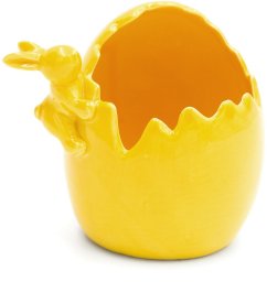 Dekoracja świąteczna Eurofirany Figurka wielkanocna jajko z zajączkiem 15x12x14 cm żółta 2 szt
