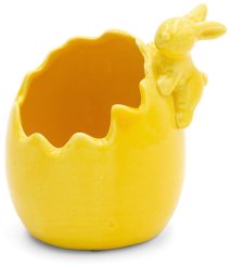 Dekoracja świąteczna Eurofirany Figurka wielkanocna jajko z zajączkiem 9x8x10 cm żółta komplet 2 szt
