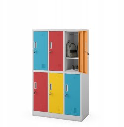 Jan Nowak IGOREK cabinet MULTICOLOR 4: back GREY RAL 7035 + RAL1021 / RAL3028 / RAL5018 / RAL1007 H1500*W900*D450