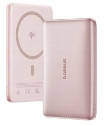 Baseus Powerbank PicoGo AM41 Ultra-Slim 10000mAh 27W Qi2 kompatybilny z MagSafe z białym kablem USB-C w oplocie 30cm - różowy (6932172691691)