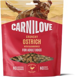Carnilove Dog Crunchy Snack Mięsne chrupiące przysmaki dla psów ze strusiem i jeżynami 200 g