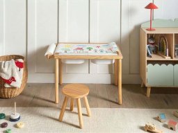 Beliani Stół z krzesłem dla dzieci KEMPSEY Jasnobrązowy Montessori ze schowkiem