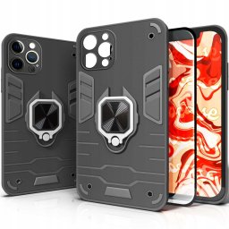Hello Case Etui pancerne do iPhone 12 Pro Max czarne obudowa armor holder ring szkło (BNDL1421)