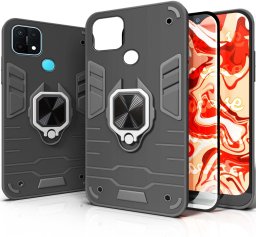 Hello Case Etui pancerne do OPPO A15 czarne obudowa Armor Holder Ring Case szkło 9H (BNDL1405)