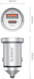Ładowarka Orico samochodowa MiniRing Pro 45W USB-A + USB-C srebrna