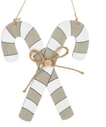 Eurofirany Zawieszka choinkowa cukrowe laski 18cm popielato-biała komplet 12 szt