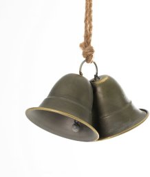 Eurofirany Zawieszka choinkowa dzwonki 13cm ciemnozłote metalowe juta