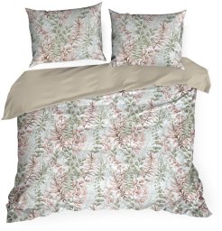 Eurofirany Pościel bawełniana FREESIA 220x200 + 2x70x80 w kwiaty pudrowy róż