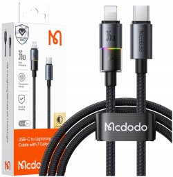 Kabel USB Mcdodo MCDODO KABEL USB-C SZYBKIE ŁADOWANIE DO IPHONE LIGHTNING 36W 1M LED CZARNY