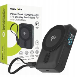 Powerbank Pitaka Mobile Origin 10000 mAh Qi2 TFT Display Semi-solid PowerBank PB19 - USB-C Cable Black (MO-TDS-PB19-BLK)