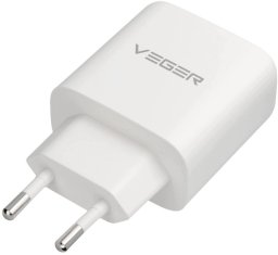 Ładowarka Veger Sieciowa do telefonu USB A + Typ C PD QC3.0 3,25A 65W + kabel USB C do USB C TR67 biała