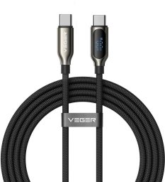 Kabel USB Veger Z wyświetlaczem LED USB C do USB C PD 5A 100W 1,5 m CC1-XHJ czarny