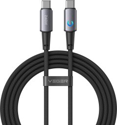 Kabel USB Veger Z diodą LED USB C do USB C PD 5A 240W 1,5 m CC2-ZSD czarny