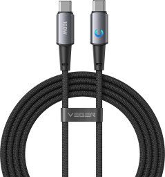 Kabel USB Veger Z diodą LED USB C do USB C PD 5A 100W 1,5 m CC1-ZSD czarny