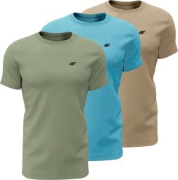 4f Koszulka męska M4481 3pak zielona, niebieska, beżowa 4FWSS26TTSHM4481 90S XL