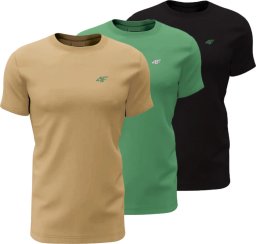4f Koszulka męska M4481 3pak beżowa, zielona, czarna 4FWSS26TTSHM4481 92S XL