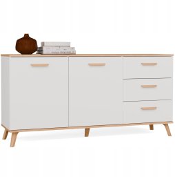 Meblar Komoda OLYMPO 2D3S biała dąb Artisan szafka 150 Cm 3 szuflady 2 drzwi (M-MP-K-OLP-2D3S/WA-BIA)