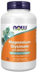 NOW Foods 2 sztuki - Magnesium Glycinate with BioPerine - Glicynian Magnezu z Bioperyną (180 kaps.)